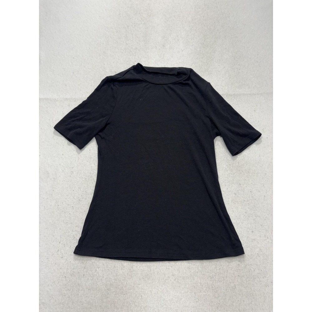 Shirt Womens Small Black Mock Neck Short Sleeve Stretch Tee Basic Casual